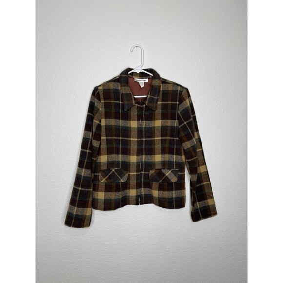 Vintage Sz 8 David Benjamin Plaid Wool Blend Full Zip Coat Academia Lightweight - Picture 1 of 16